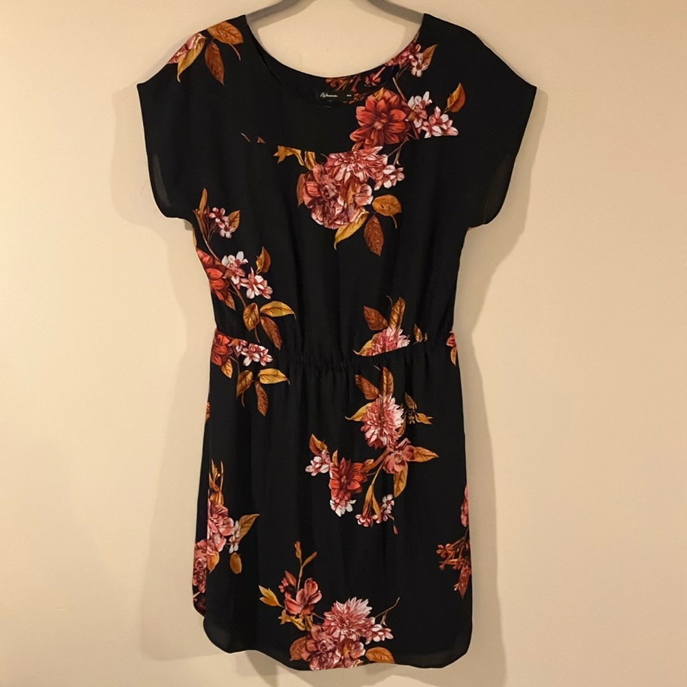 Reitmans Black Dress with Pink and Orange Floral Design